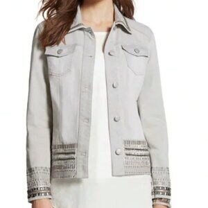 Platinum Chico's Gray Beads Embellished Jean Jacket Size 0 (US-S/4)